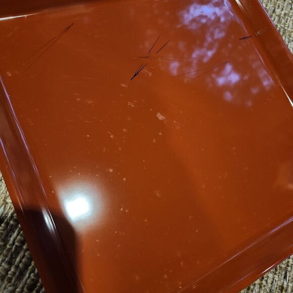 Vintage Square Tray Aizu Lacquer Pine Needles Urushi Small Plate Japan W/Box - Picture 3 of 11